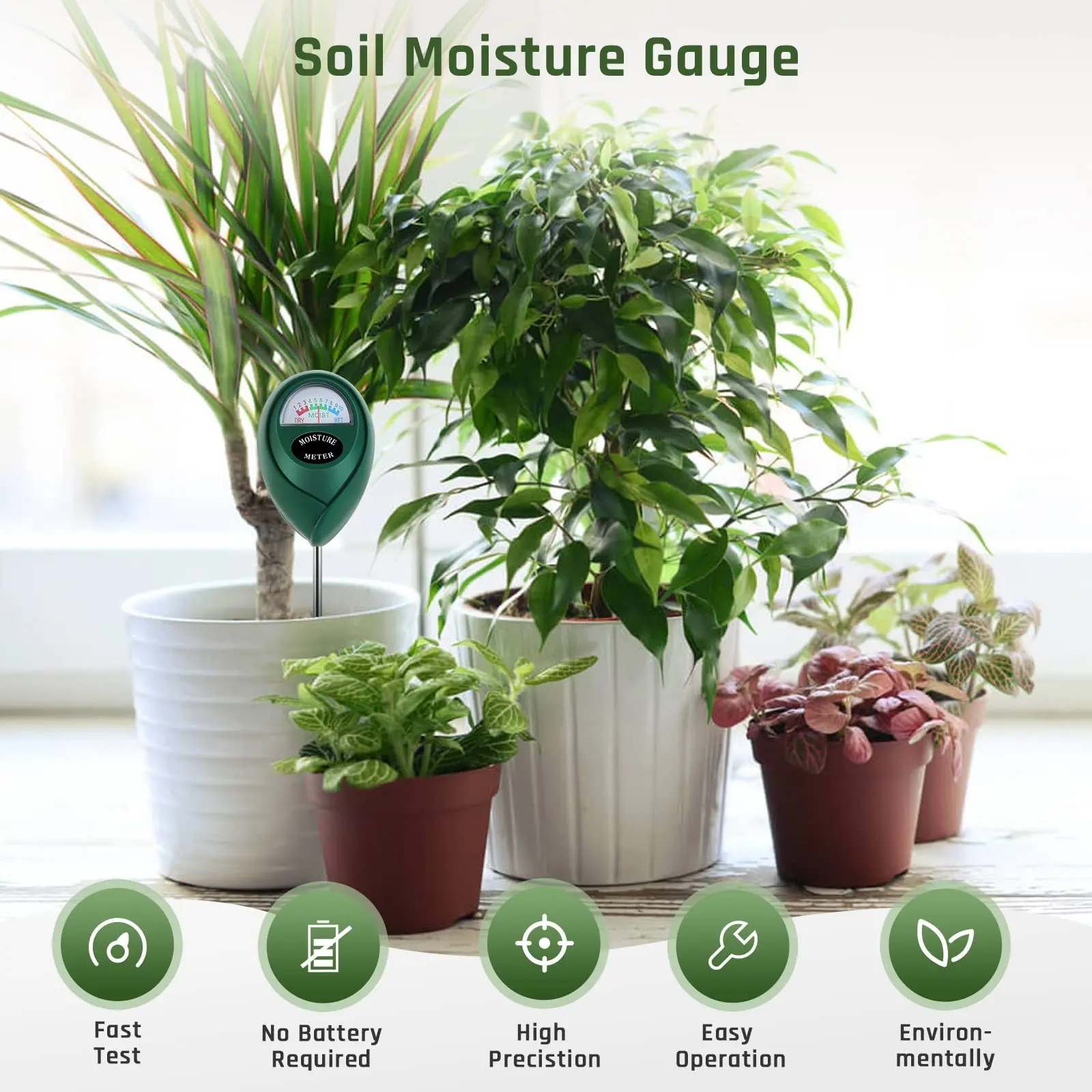 3-in-1 Plant Moisture Meter, pH/Light Meter Soil Test kit for Indoor, Soil Moisture Meter for House Plants for Garden Lawn, Farm