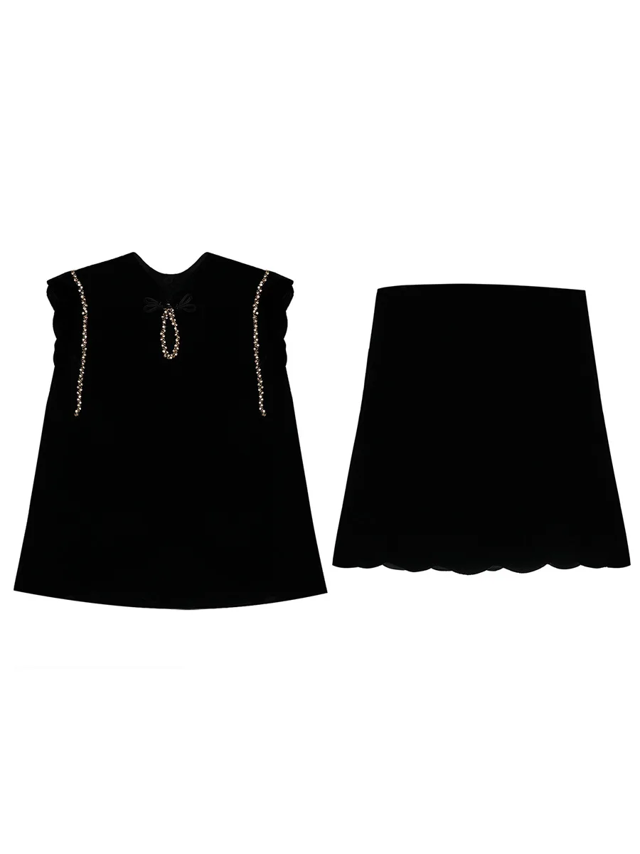 

New Chinese Sle High End Silk Velvet Lace Trim Vest ort Skirt Set Women's Faion Ensemble Summer Loose Fit Universal Size