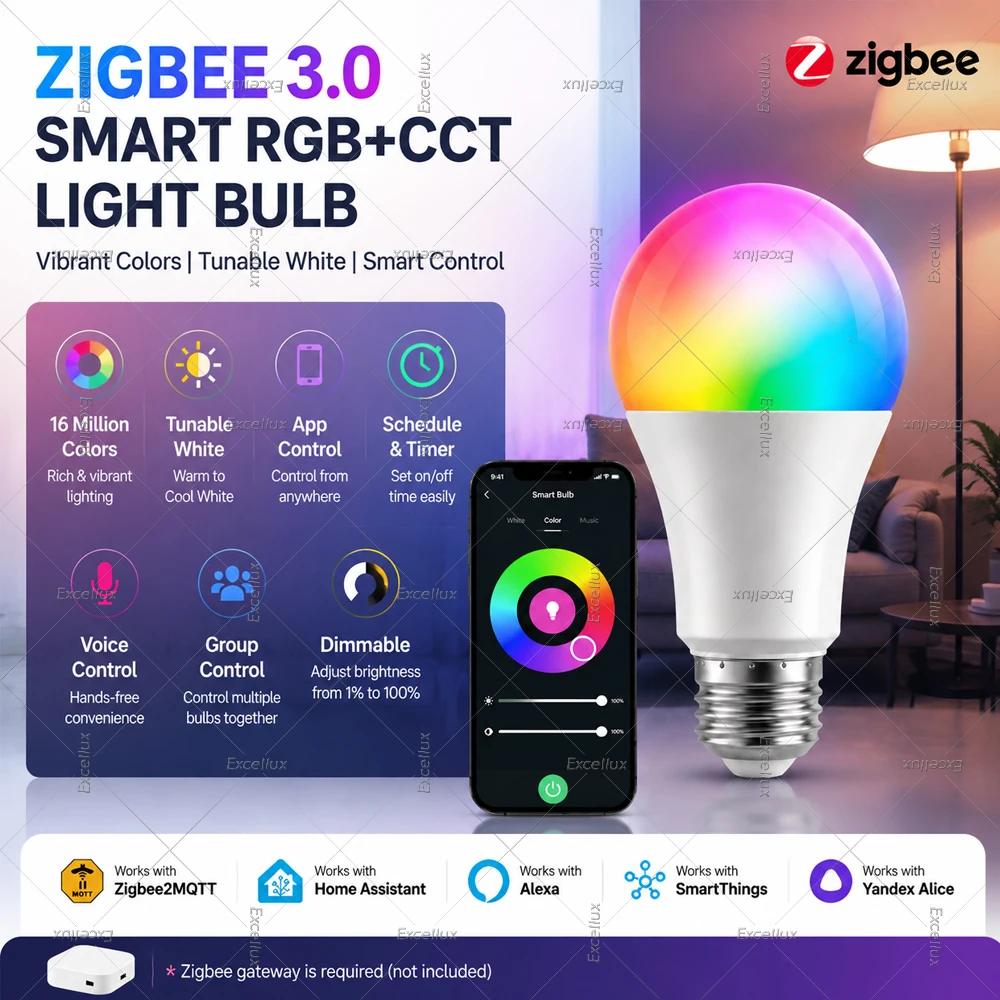 15W 18W Zigbee E27 Smart Bulb Dimmable Light Led Lamp 2700-6500K RGB,App Control Work With Zigbee2MQTT Alexa Echo Yandex Gateway