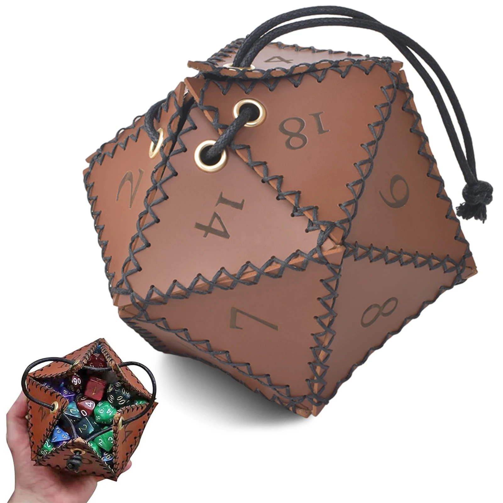 

New Bag Dice Bag Polyhedral Dice Pouch 12cm / 4.7in Brown Drawstring Bag Drawstring Closure For RPG Board Game