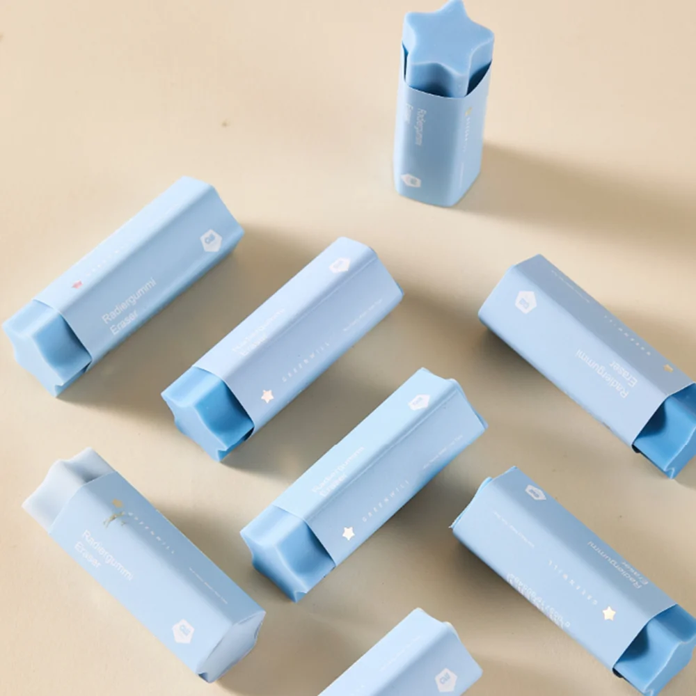 Blauer 5-spitzer sternförmiger Radiergummi mit hervorragendem Griff. Fühlen Sie einen blauen Farbverlauf. Sauber und glatt, ohne Rückstände oder Ausfallen