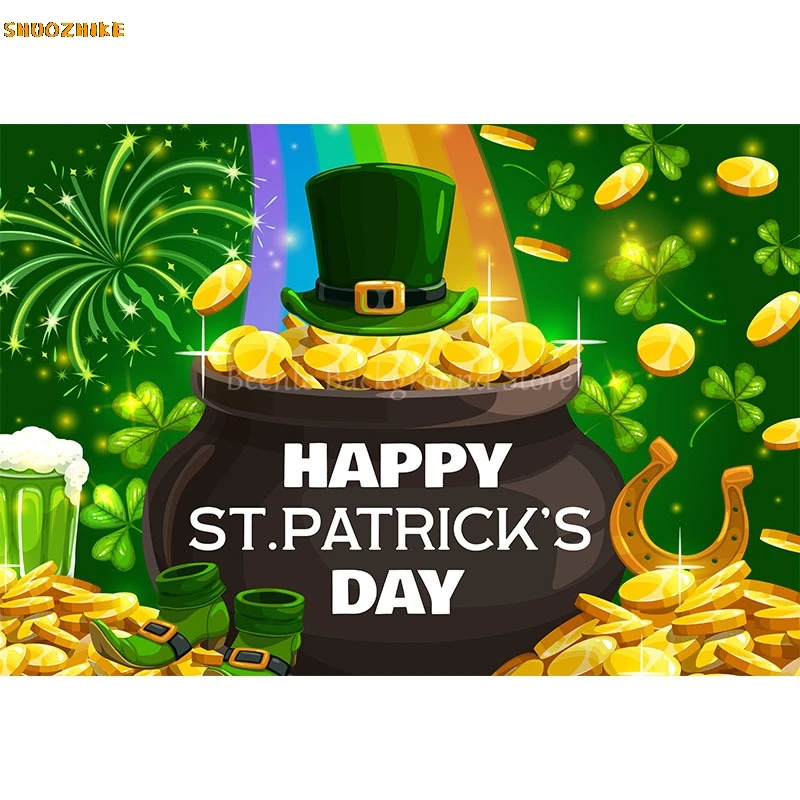 С Днем Святого Патрика фото фон Lucky Green Shamrocks Золотая монета баннер для фестиваля вечерние настенные фоны Декор
