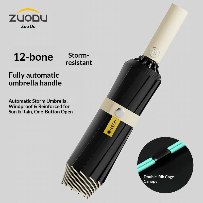 ZUODU Fully Automatic Reverse-Folding Strong Windproof 12K Durable Umbrella Rainproof UV Resistant Men and Women Large Parasol - view 4