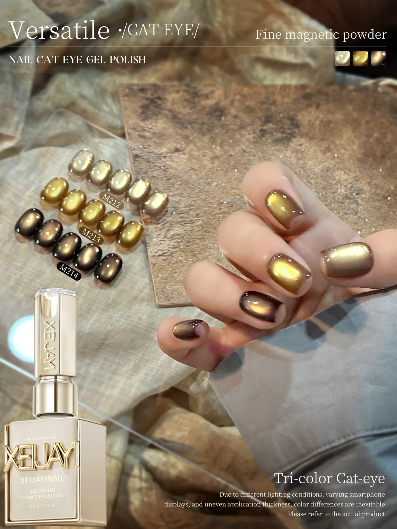 XEIJAYI 3pcs 15ml Cat's Eye Magnetic Gel Nail Polish Set-Ultra Shine, Quick-Dry, Soak-Off UV/LED Varnish for Stunning Manicures