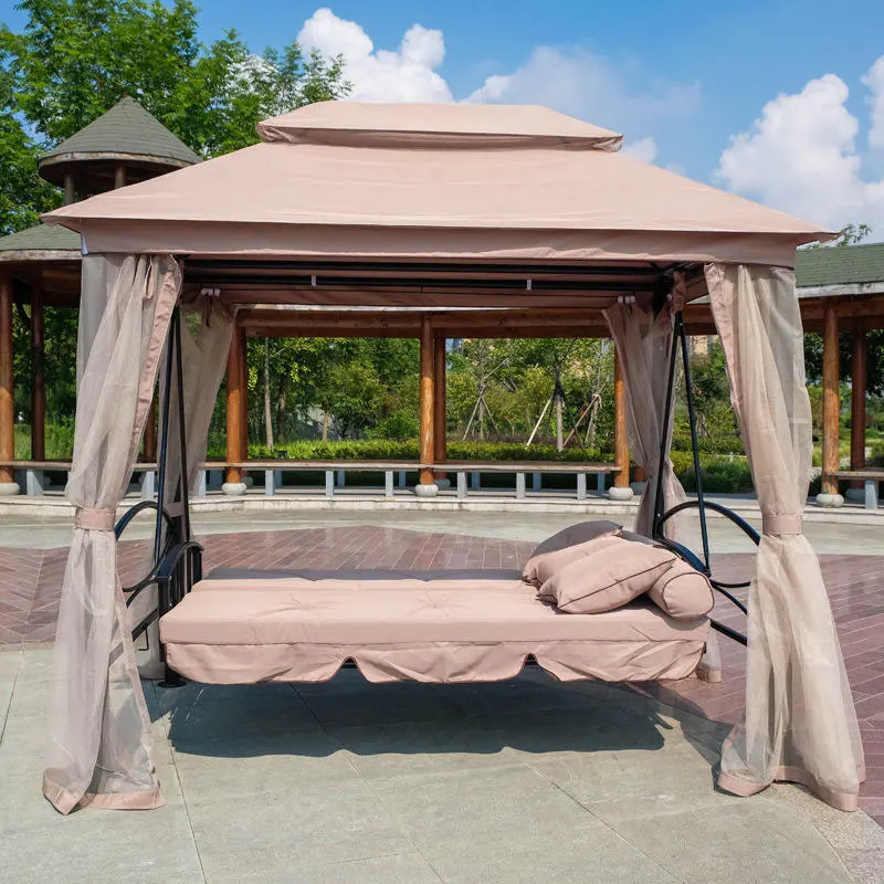 Aluminum Manufacture Outdoor Leisure Patio Garden Height Polyester Fabric Gazebo Swing With Canopy and 3 Seater