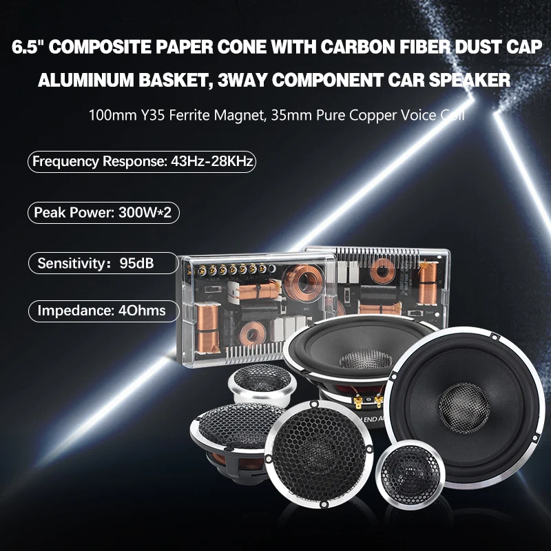 3 Way NdFeB/neodymium Magnet Car Speaker NOM 150W 35mm-Pure Copper voice coilNon-pressed Paper Cone 6.5''  4ohm Audio Speaker