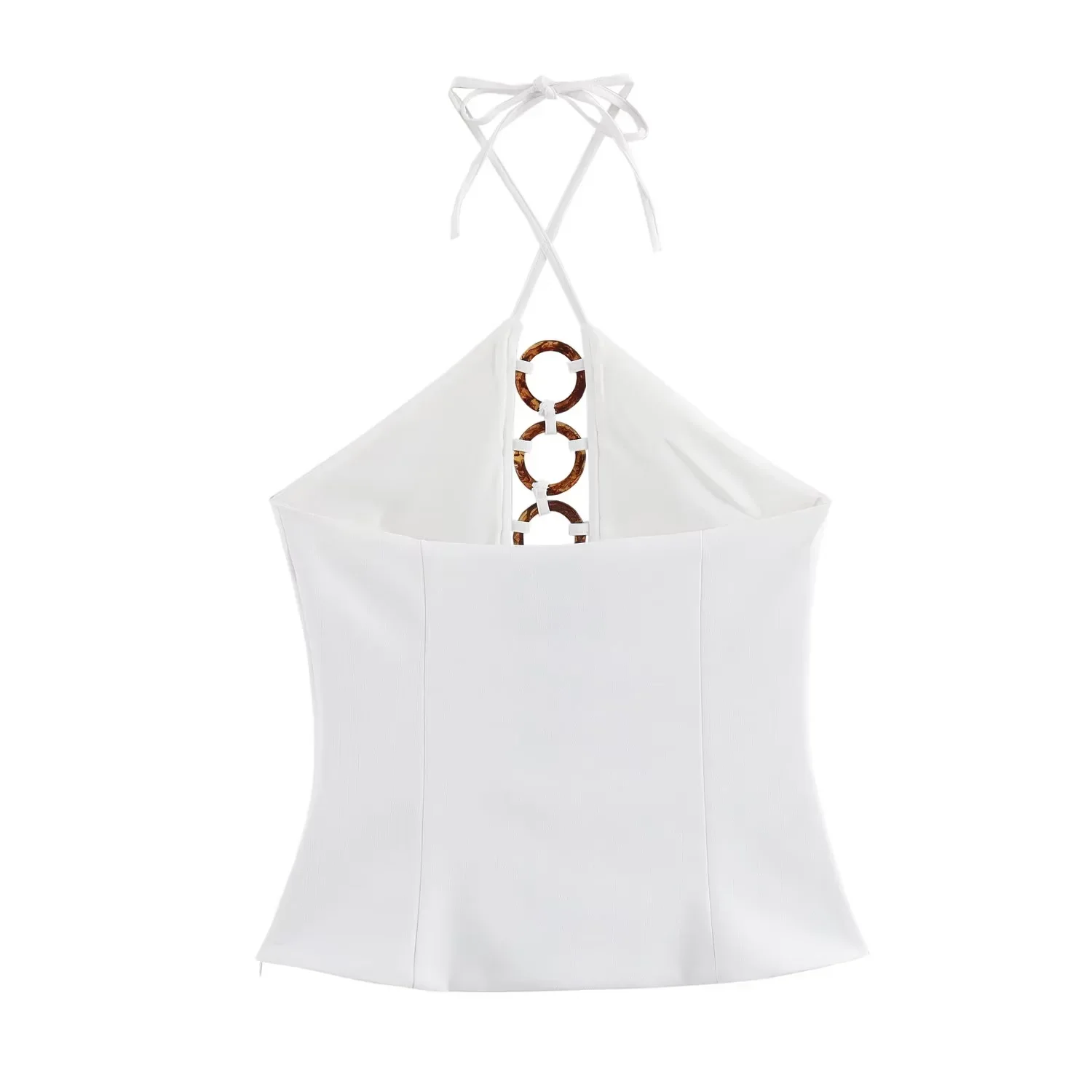 TRAF White Halter Top Female Cut Out Crop Tops Women 2024 Off Shoulder Sleeveless Backless Top Woman Fitted Summer Sexy Tops