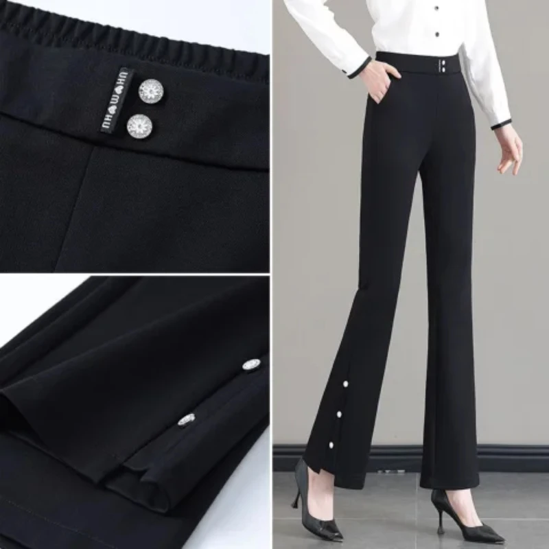 بنطلون نسائي واسع الساق عالي الخصر على الطراز الكوري للتنقل تسعة نقاط مرونة ماركة بنطلونات نسائية على الموضة بنطلونات غير رسمية