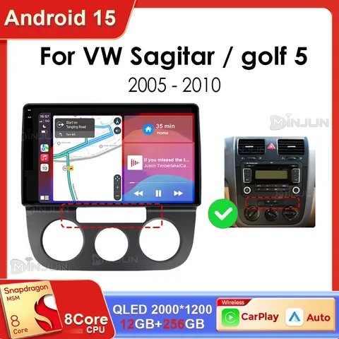 Car Radio For Volkswagen VW Jetta 5/Bora/Sagitar/Golf 5/Vento 2005 2006 207 2008-2010 Android 15 Multimedia Player Carplay Auto