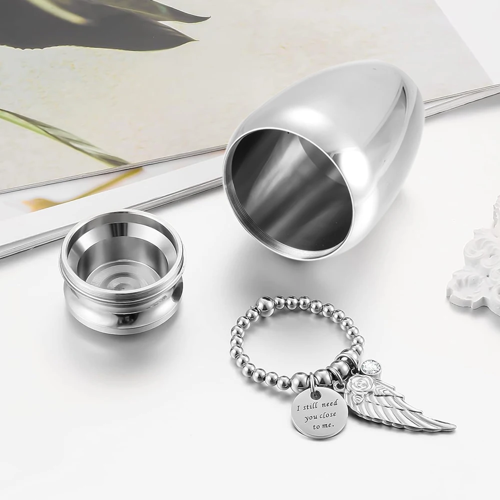 Small Keepsake Urns for Memorial Human Ashes 2.56 Inch with Wing Charm Mini Cremation Urns Aluminium alloy-I still need you...