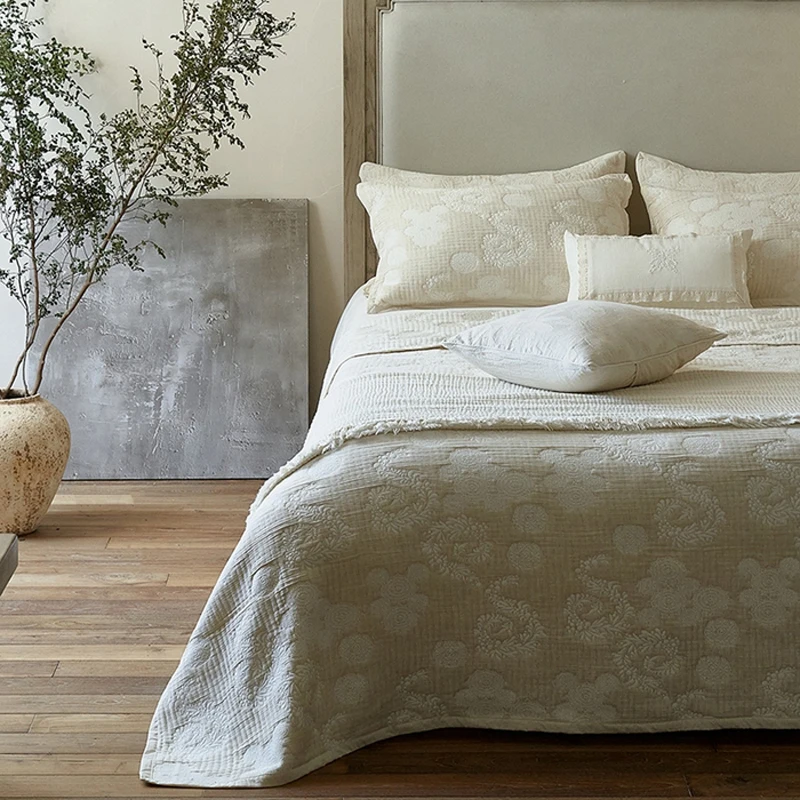 Bedspread On The Bed 80%Cotton+20%Linen Jacquard Double Bed Coverlet 48*74cm Pillowcase King Size Bed Cover 3Pcs Bedding Set