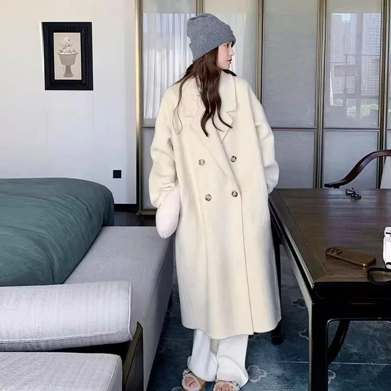 

Осень-зима, новая мода, свободное женское шерстяное пальто, двубортный длинный плащ, женское пальто в стиле ретро, женская ветровка, 2025