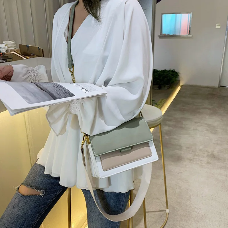 Trendy Contrast Color ,Leather Shoulder Bag For Women, Designer Leather Crossbody Bag ,Fashion Flap Messenger Handbag