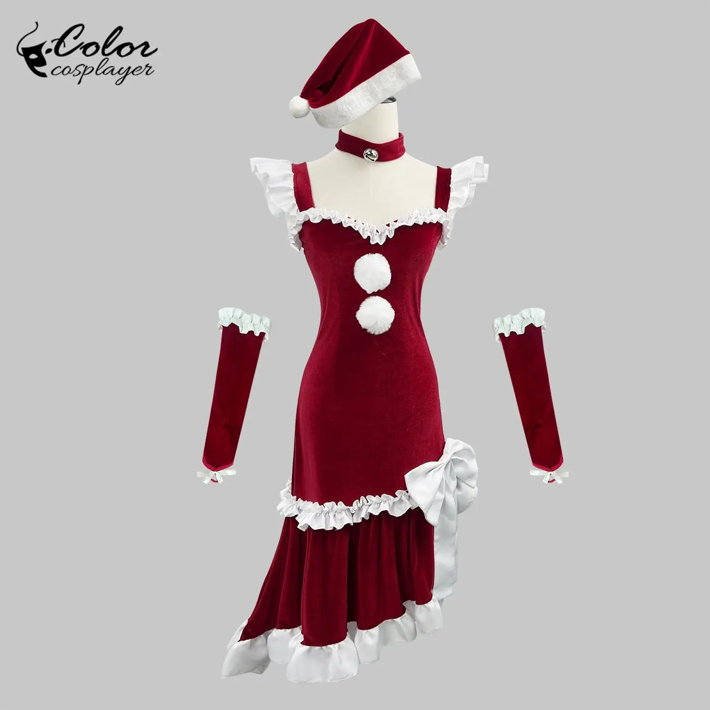 

Color Cosplayer Christmas Bodycon Women Santa Cosplay Red Costume Vintage Xmas Robe Bow Fishtail Skirt Carnival Party Gown