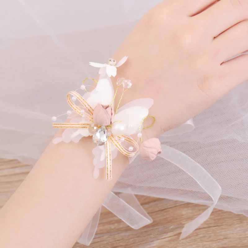 Bridesmaid Wrist Flowers Pearl Wrist Corsage Exquisite Hand Flower Wedding Bracelet Hand Flowers Party Prom Wedding Supplies