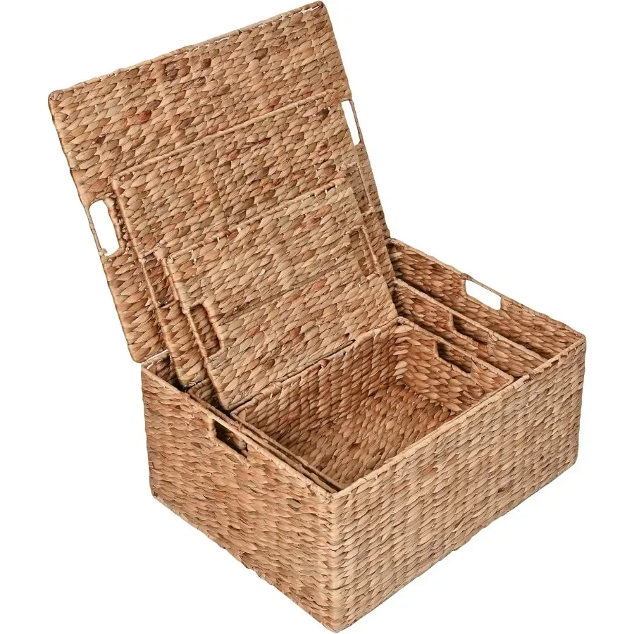 

Корзины для хранения в фермерском доме с крышками, набор органайзеров из натуральной морской травы для элегантной организации дома и детской комнаты