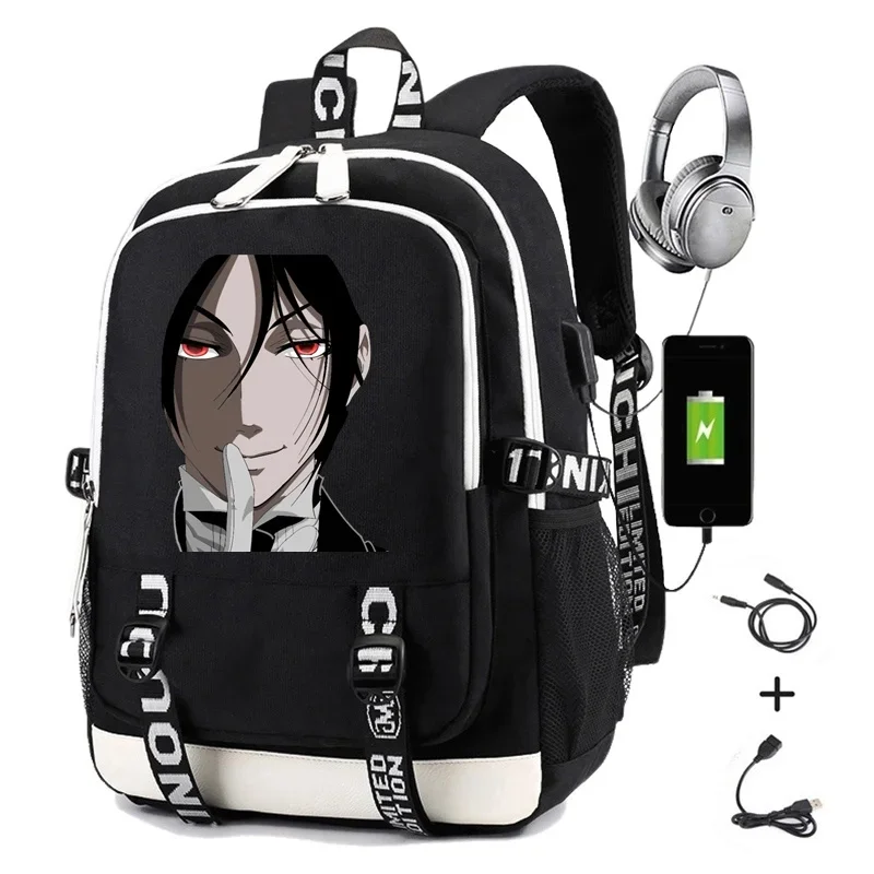 

Anime Fashion Black Butler Backpack for Men Women Print Teenagers Student School Laptop Bag Causal Functional Rucksack