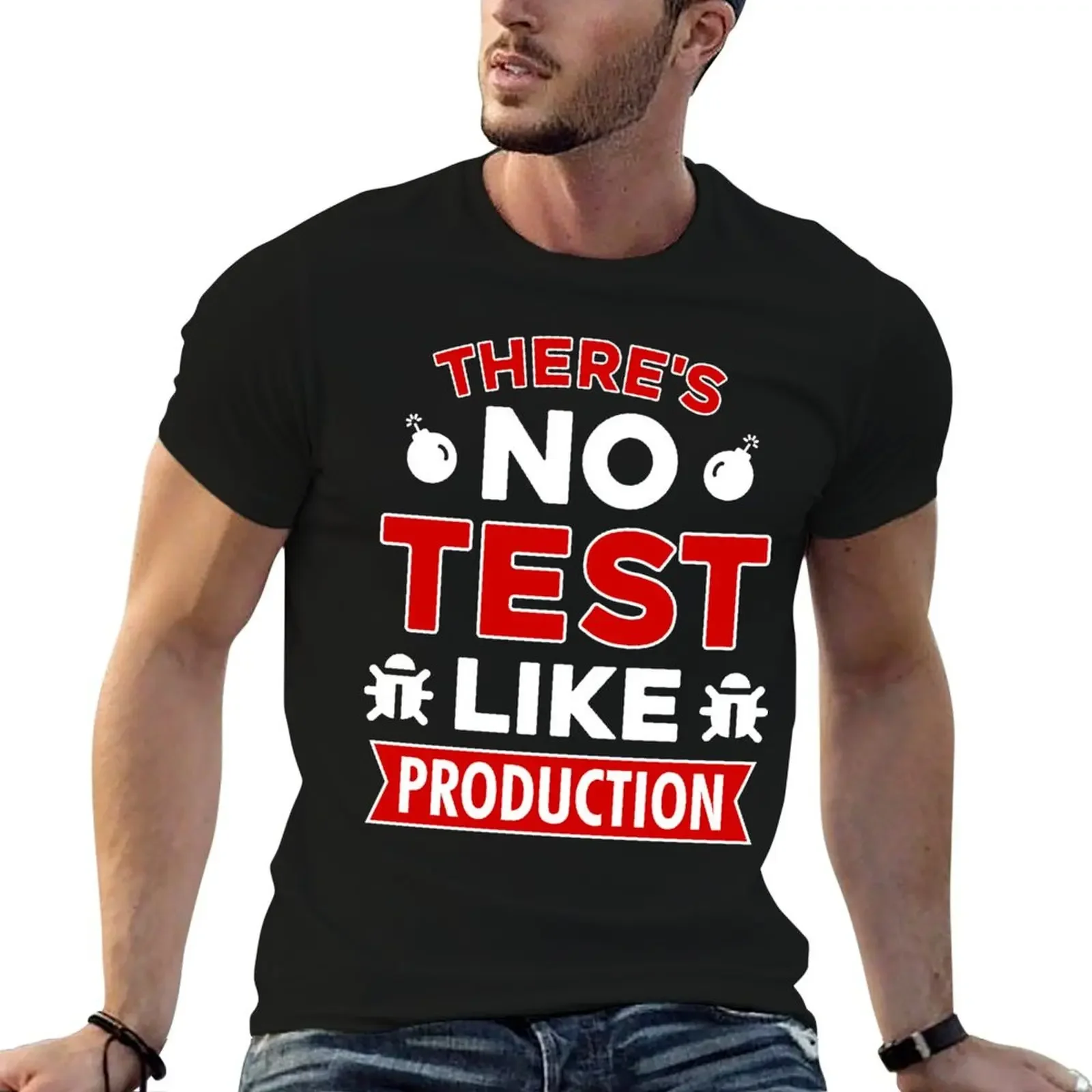 

There's No Test Like Production - Developer QA Tester Design T-Shirt graphic tee shirt fashion shirts men workout shirt