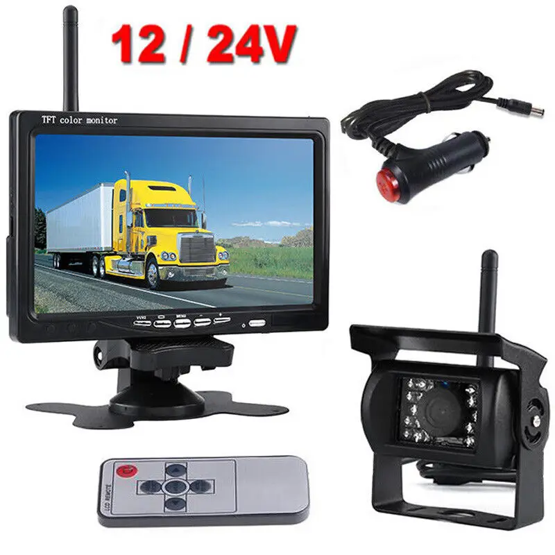 7 Vehicle Wireless Reverse Rear View Camera Monitor Kit for Truck Caravan RVs