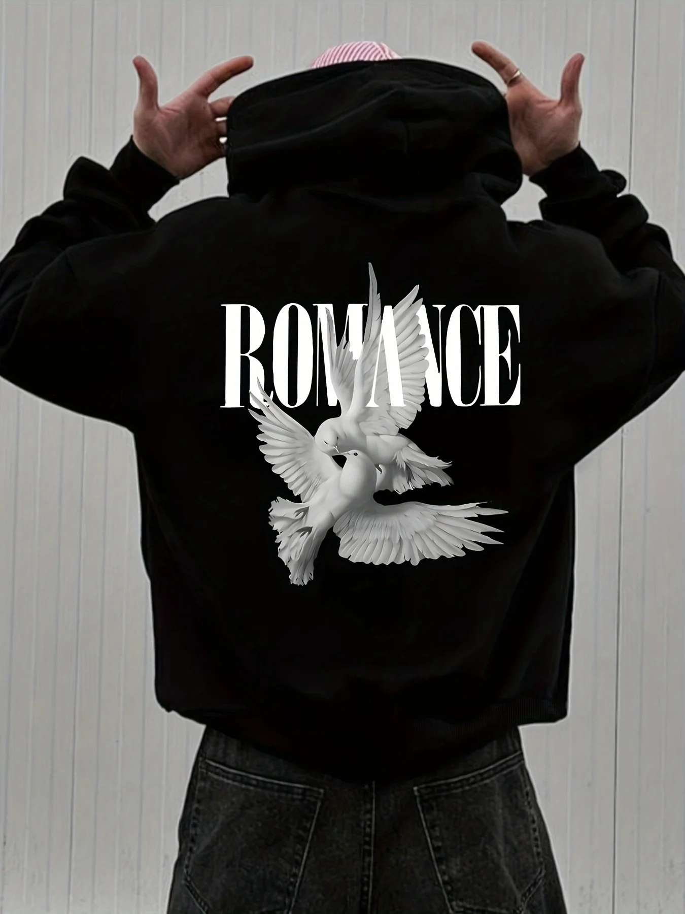 High-quality men's autumn/winter hooded sweatshirt with pigeon print, versatile, sporty, casual, loose fit, fleece lining.