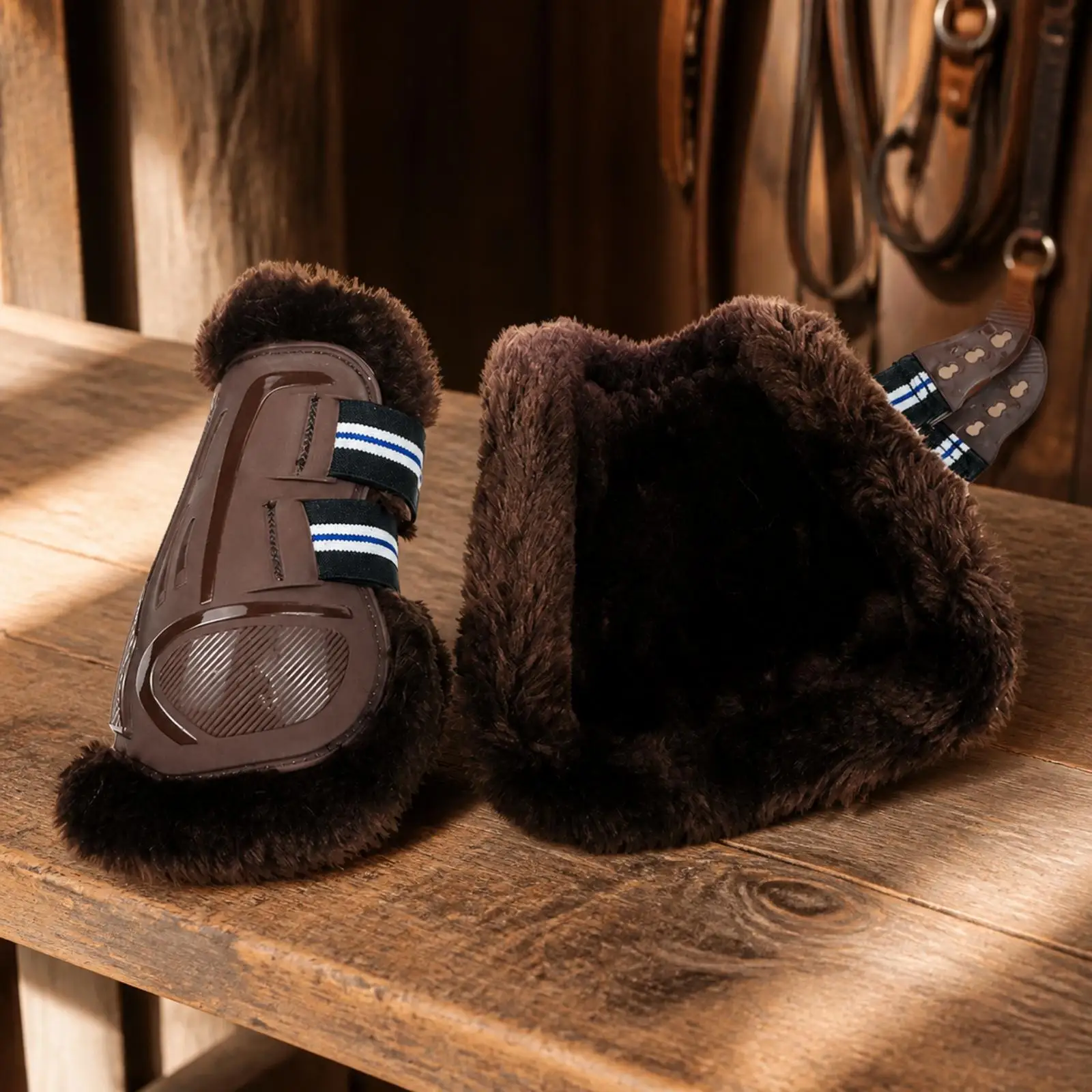 bottes-de-protection-pour-chevaux-pour-les-pattes-arriere-avec-coque-en-pu-et-rembourrage-en-laine-pour-l'entrainement-au-saut-et-l'exercice-par-temps-frais-equipement-de-confort