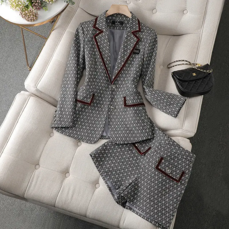 Women\'s Fashion Casual Blazer Set Korean Elegant Spring and Autumn Temperament Suit Coat Trousers Two-piece Ladies Pants Suits