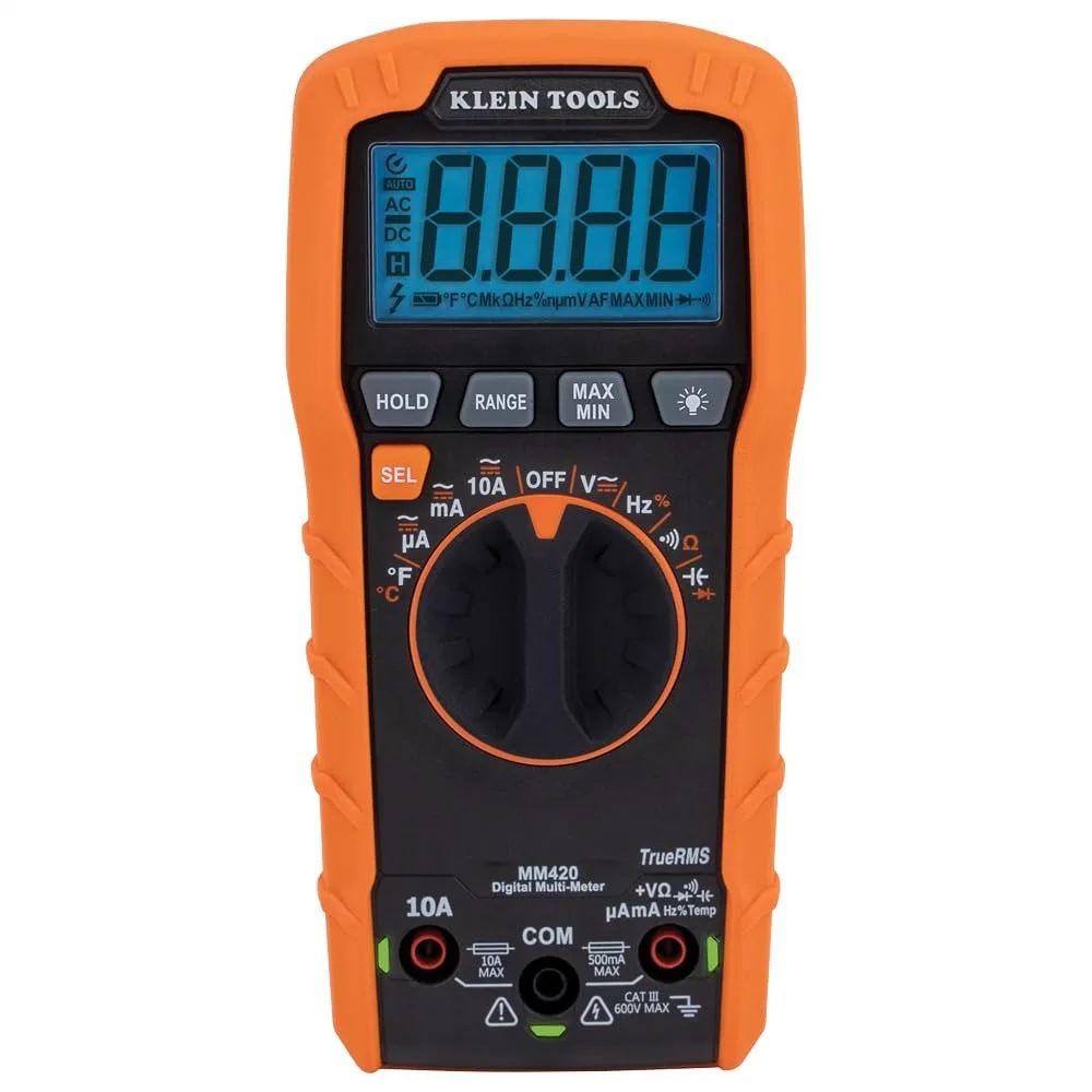 

Auto-Ranging TRMS Digital Multimeter 600V AC/DC Voltage 10A Current 50MOhm Resistance with Backlit Display