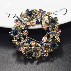 High-end exquisite temperament wreath color rhinestone brooch hollow inlaid zircon brooch