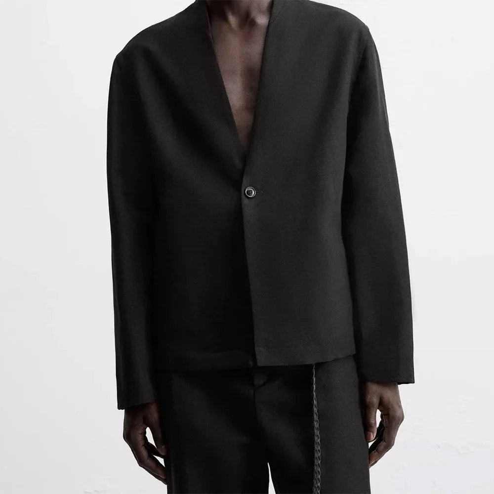 

Autumn New Men's Solid Color Long-Sleeved Suit Jacket American Retro Fashion Trend High Street Loose Casual Niche Men's Tops