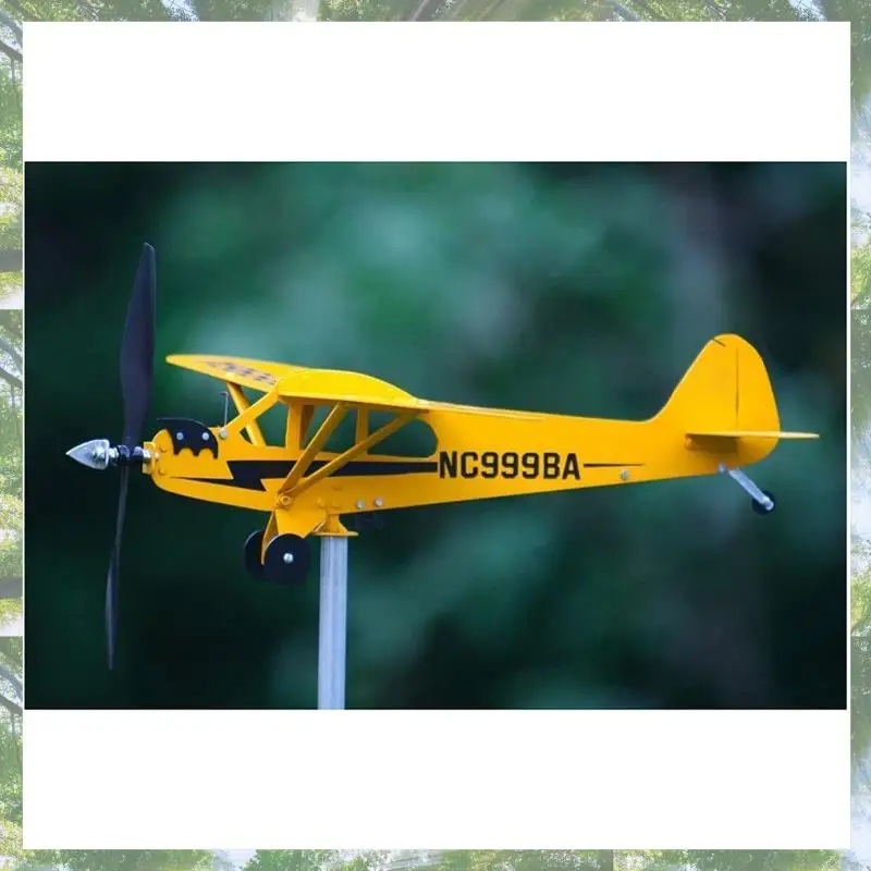 

Premium-Thyggzjbs Piper J3 Cub Флюгер для самолета, 3D уникальная и волшебная металлическая ветряная мельница, уличная ветровая скульптура, кинетическая