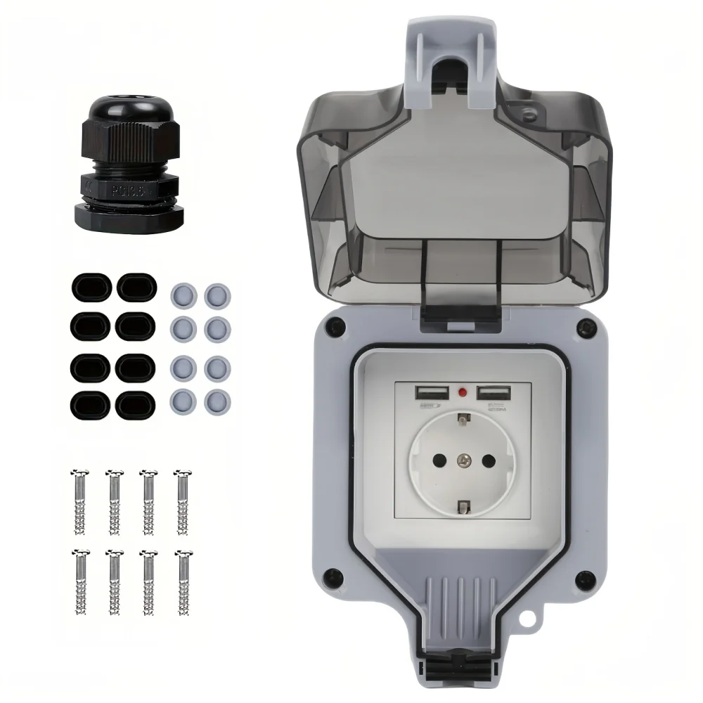 USB-Typ-C-Wandsteckdose für den Außenbereich, wasserdicht, IP66-Qualität, wasserdicht und staubdicht, für Garten, Badezimmer, Außensteckdose