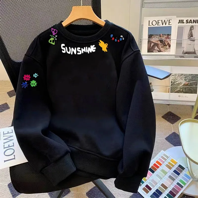 

Тяжелый серебряный лисий бархат из чистого хлопка с круглым вырезом плюс бархатный свитшот для женщин, новый зимний свободный топ с длинными рукавами