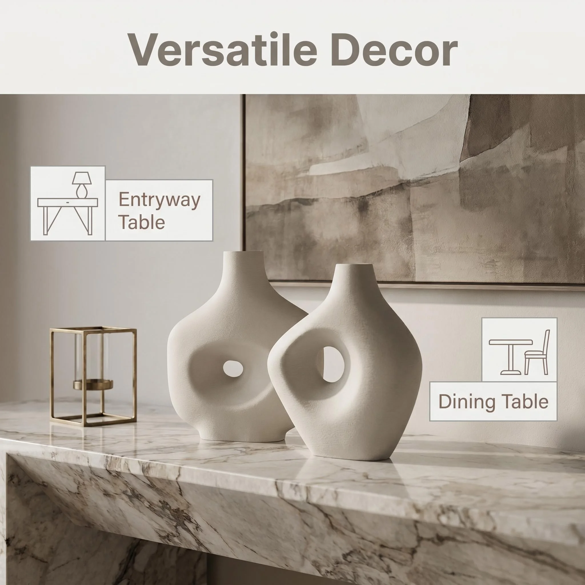 2-Piece Wabi-Sabi Irregular Decorative Vase Set, Made of Matte Pla Plastic, Minimalist Modern Tabletop Decor, Suitable for Living Room