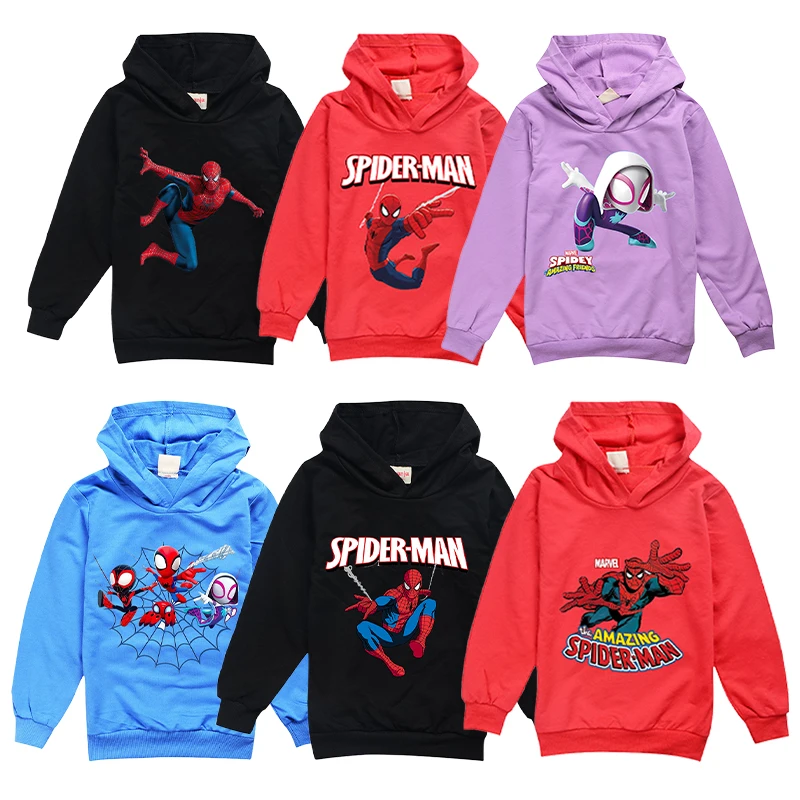 

Spiderman Marvel Children's Thin Hoodie Sweatshirt Movie Cartoon Pullover Long Sleeve Kids Windproof Autumn Hooded Clothing Tops