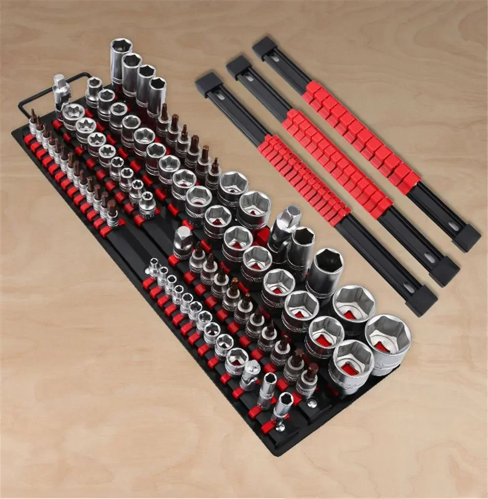 

1/4" 3/8" 1/2" 80Pcs Universal Organizer Socket Wrench Holders Rail Bracket Wall Tool Storage Rail Rack Practical Professional