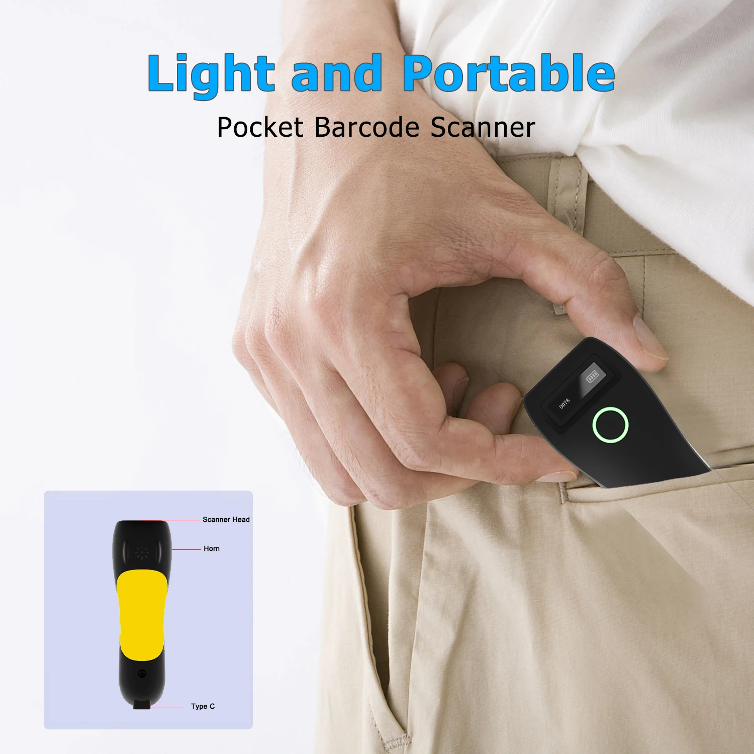 Portable 1D 2D Bluetooth Barcode Scanner QR Code Screen Image Reader PDF417 Data Matrix USB Wired Scanning