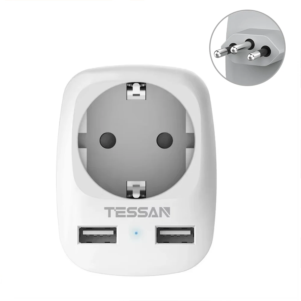 TESSAN EU naar VS VK DE AU BR Reisaansluitadapter Draagbare wandcontactdoos met 1 AC-aansluiting 2 USB-poorten Type G A I F Stekker Reisaansluitadapter