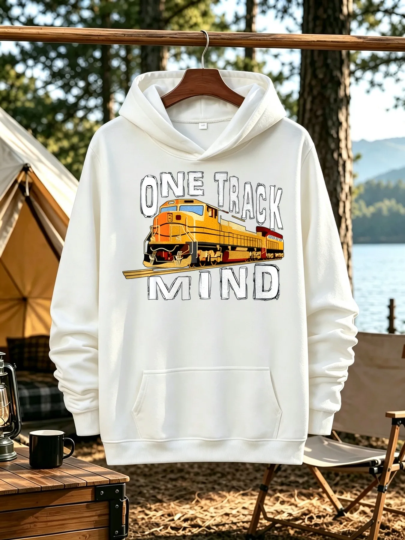 Men's Hooded Sweater, One-track Thinking Train Printing Design, Train Enthusiasts, Family and Friends Casual Basic Loose Version, Daily Outdoor Casual Wear in Autumn and Winter