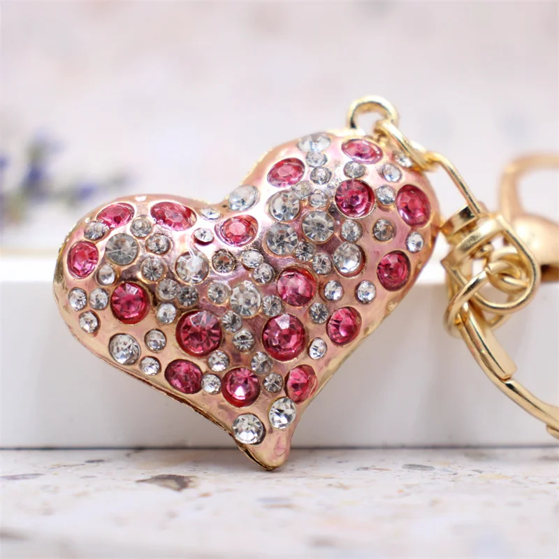 Porte-clés coeur en cristal pour femme, porte-clés biscuits, pendentif rouge bleu et rose, bijoux à breloques