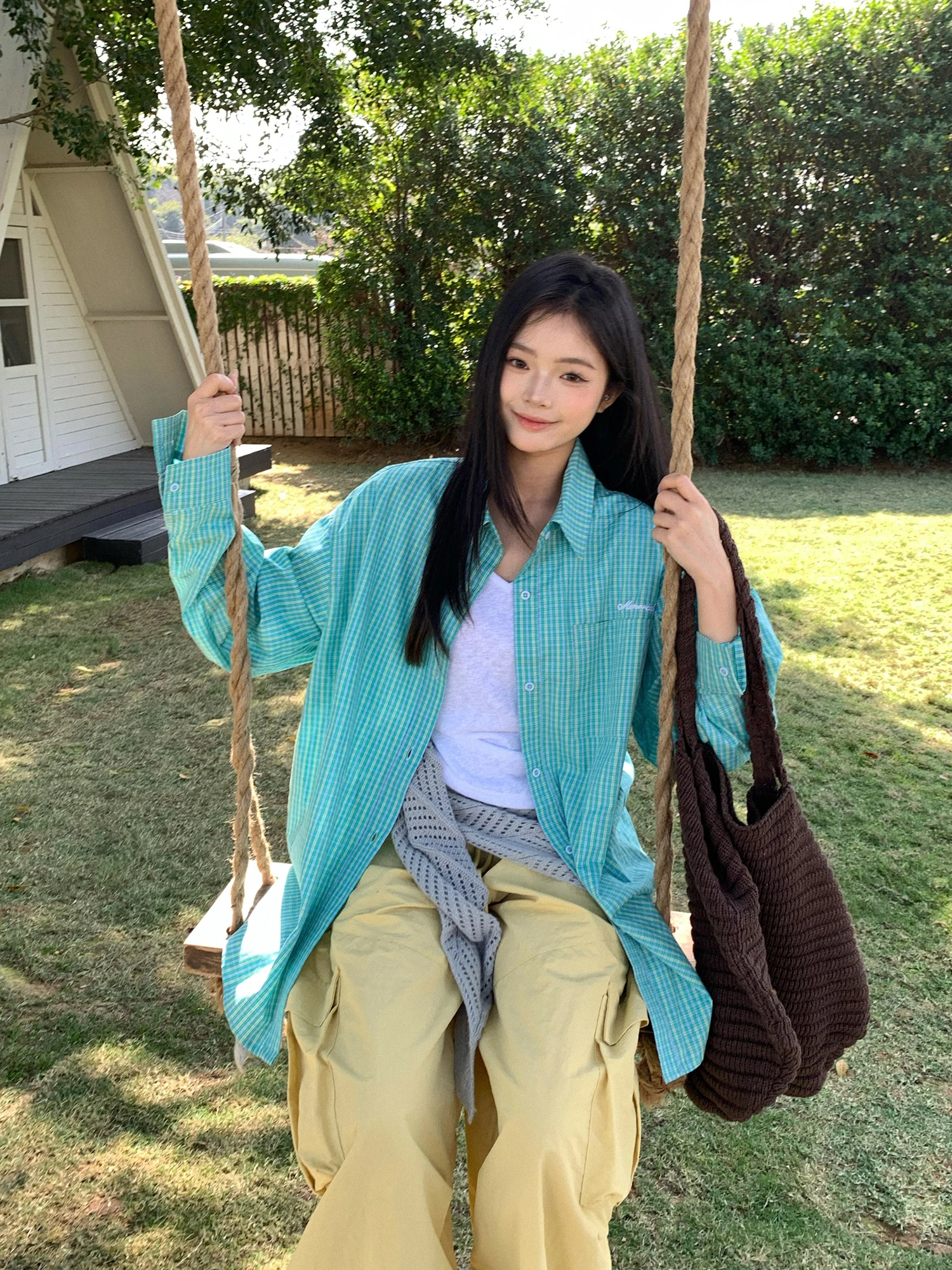 

Loose Fit Long Sleeve Women's Shirt Embroidered Letter Slimming Style American Lazy Pattern Cotton Casual Top