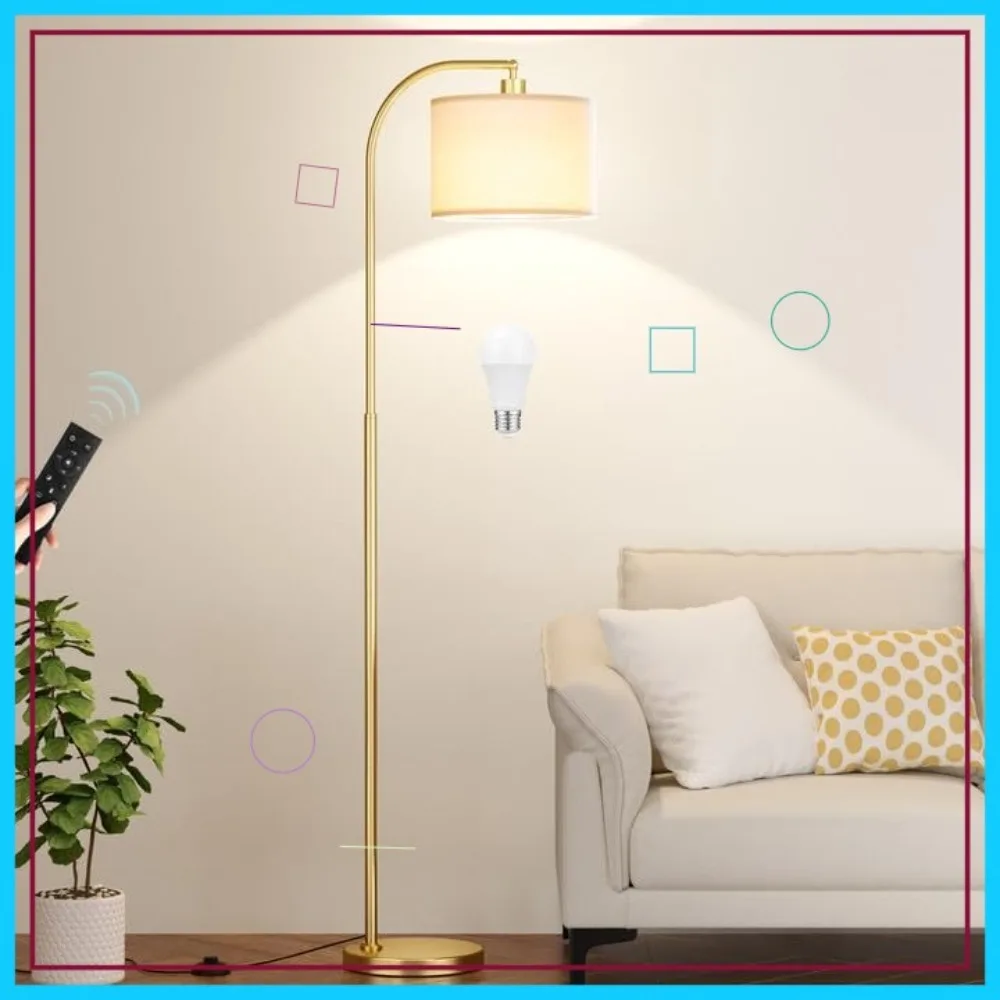 

Arc Floor Lamp with Remote, Stepless Dimmable Bulb, Adjustable Color Temperature & Brightness, Gold Pole for Living Room