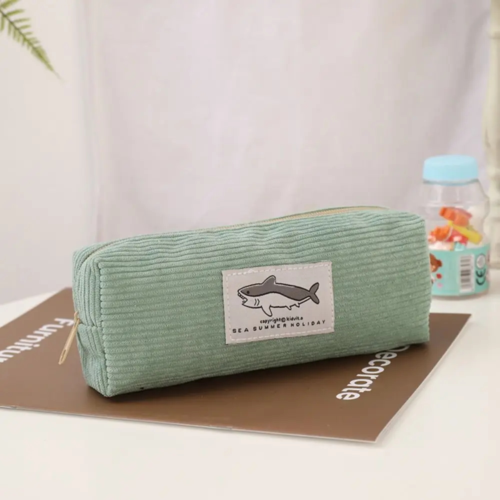 Learning Supplies Dirt-resistant Students Corduroy Shark Large-capacity Stationery Organizer Pencil Box Pen Case Pen Bag