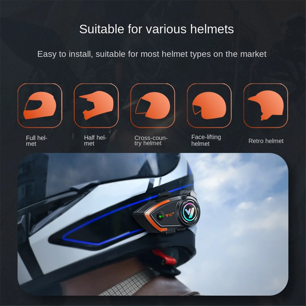 AT87-Y80 2X Motorcycle Helmet Bluetooth Headset Waterproof Noise Reduction Hands-Free Call Car Bluetooth Headset Universal