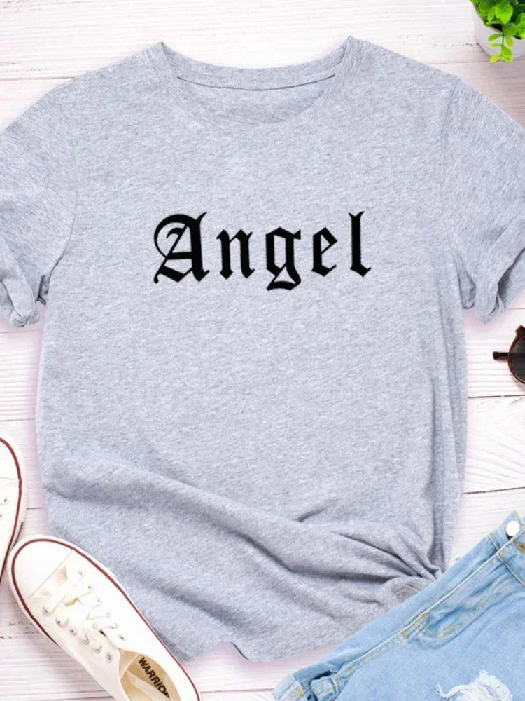 Angel Letter Print Women T Shirt Short Sleeve O Neck Loose Women Tshirt Ladies Tee Shirt Tops Clothes Camisetas Mujer