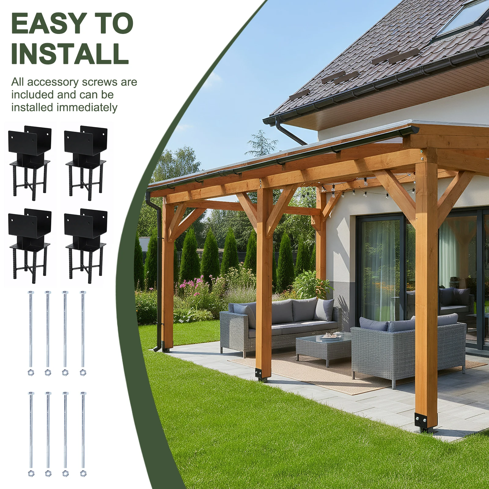 

4pcs Wet Concrete Fence Post Holder U-Shaped 6x6 Powder-Coated Steel Post Bracket Inner Size 5.5inx5.5in Fit for Wooden Columns