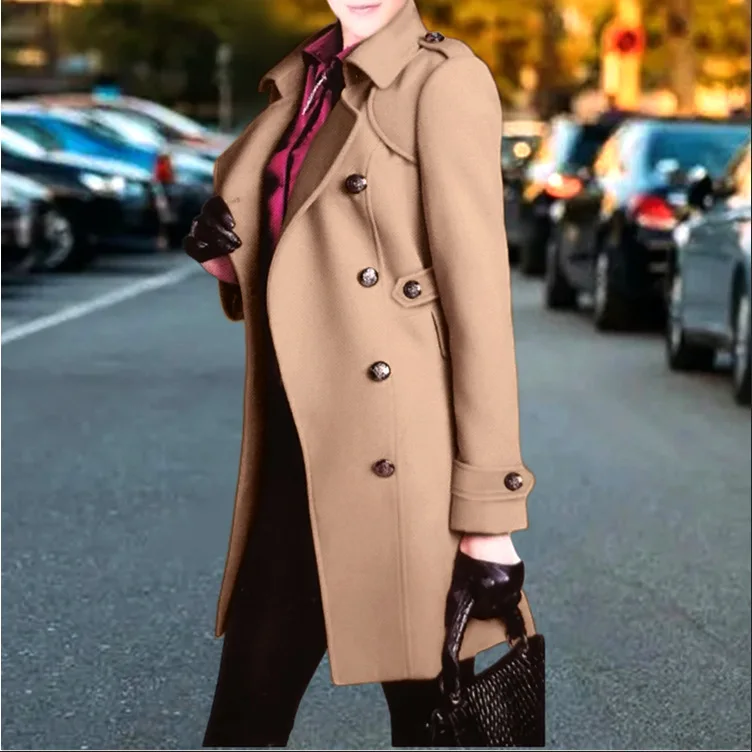 

2023 New Autumn and Winter Thickened Woolen Women's Coat Double-breasted Lapel Mid-length Quality Coat Пальто Женское