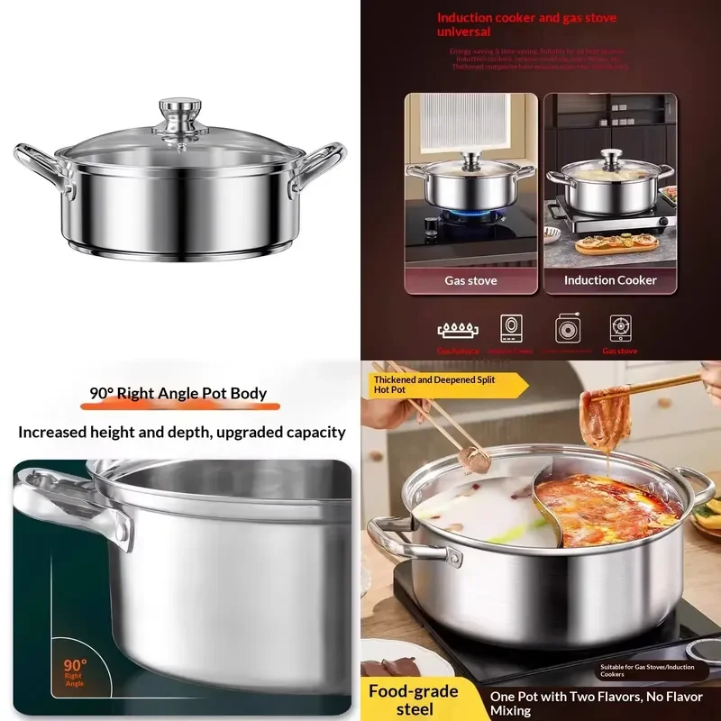 Super Thick Uncoated Stainless Steel Double Sided Pot Large Single Pot for Household Induction Cooker Model CM