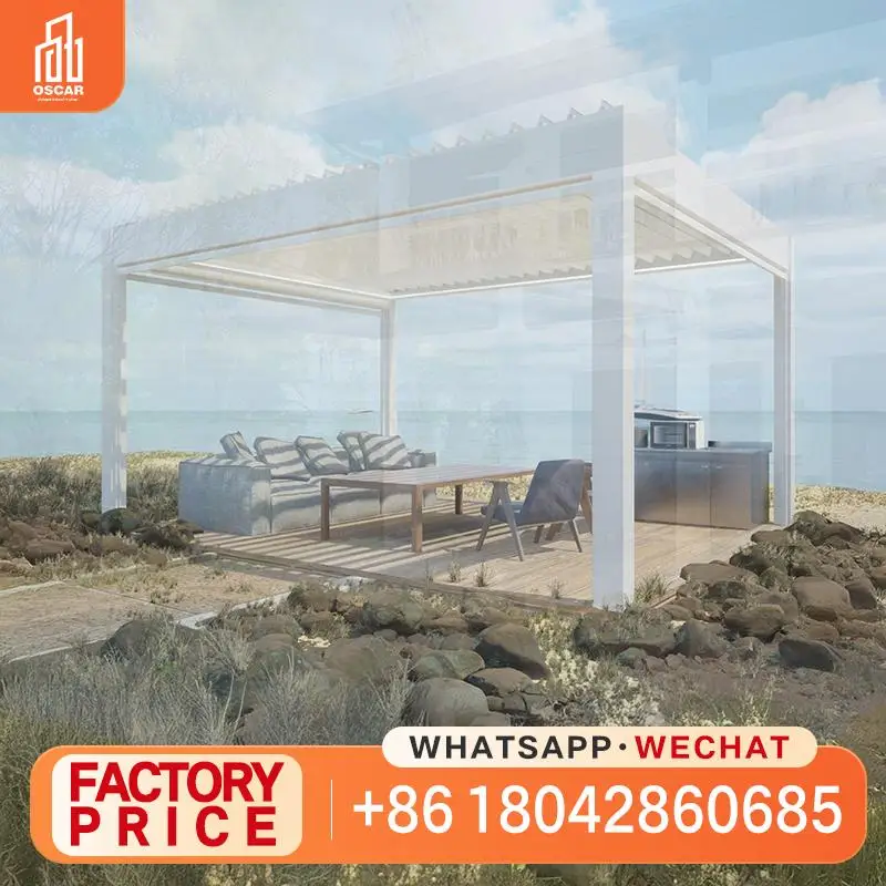 

Наружная моторизованная жалюзированная крыша, водонепроницаемая алюминиевая беседка с регулируемой вентиляцией, идеально подходит для патио и садов на заднем дворе