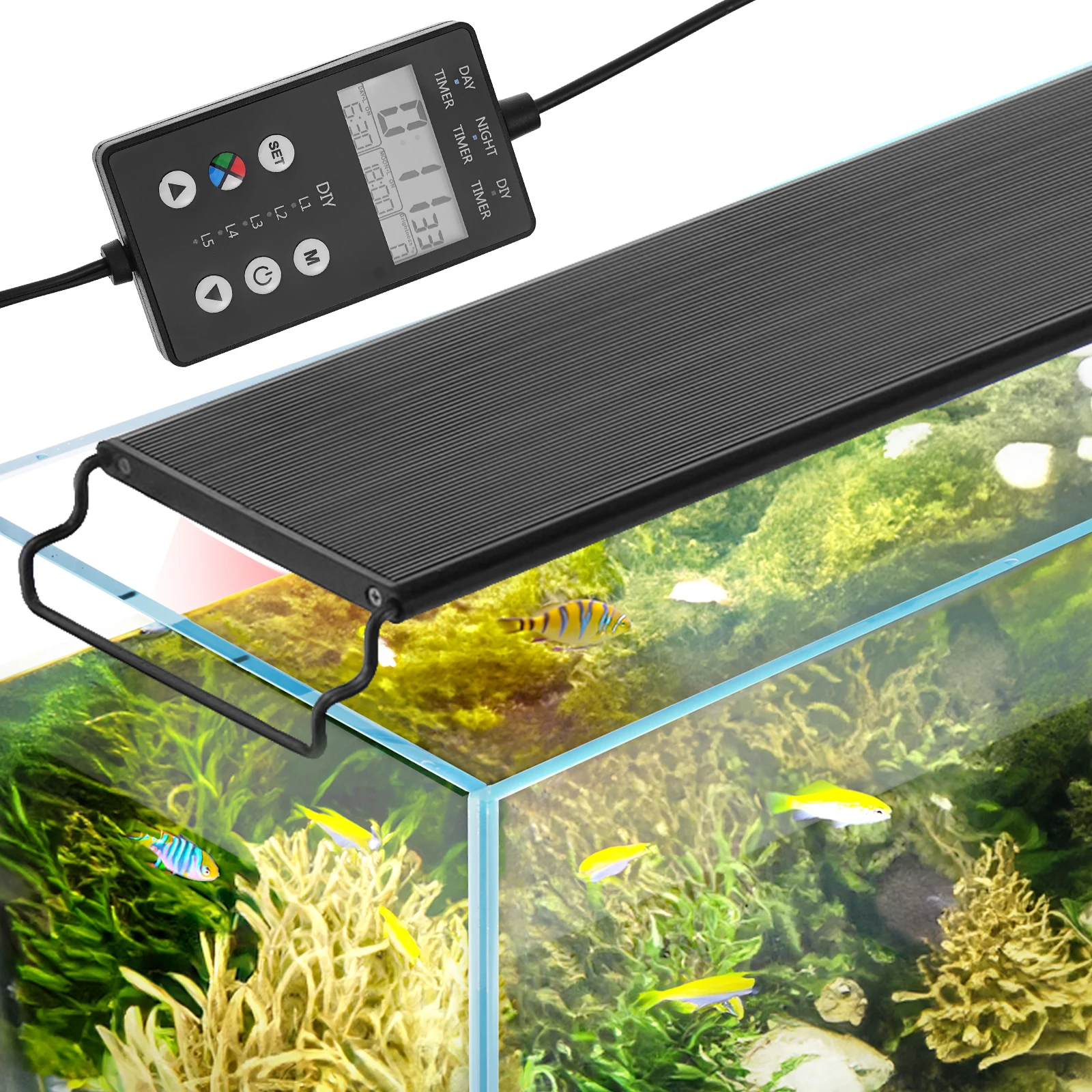 VEVOR Aquarium Light with LCD Monitor 18W Full Spectrum Fish Tank Light with 24/7 Natural Mode Adjustable Brightness & Timer