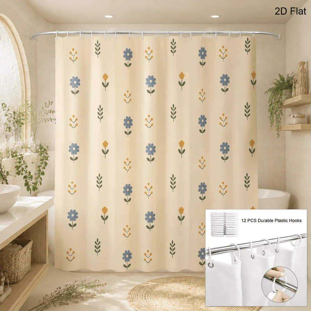 Elegant Floral Print Waterproof Shower Curtain for Bathroom Beige Leaf Pattern Shower Curtain Liner Waterproof Bathroom Home Dec